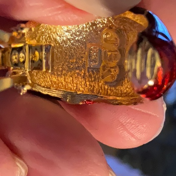 Camrose & Kross JBK Clip Earrings Gold-Tone Red Enamel Sparkly Crystals IOB - Picture 6 of 9